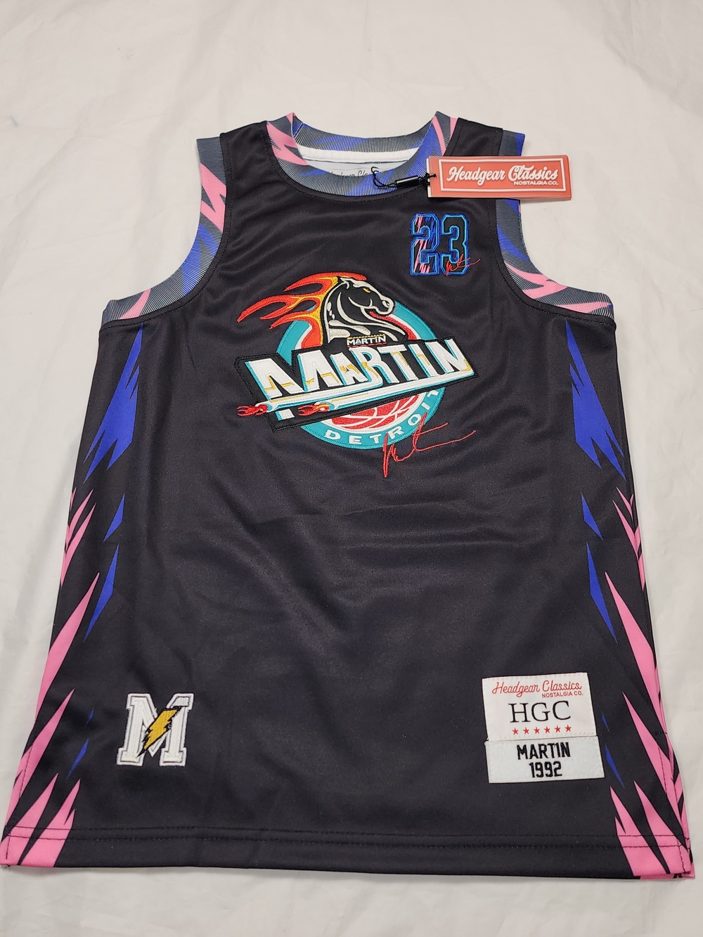 HEADGEAR CLASSICS YOUTH KIDS MARTIN DETROIT #23 BASKETBALL JERSEY BLACK SZ SMALL